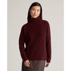 Quince Mongolian Cashmere Fisherman Turtleneck Sweater Burgundy Large NWT
